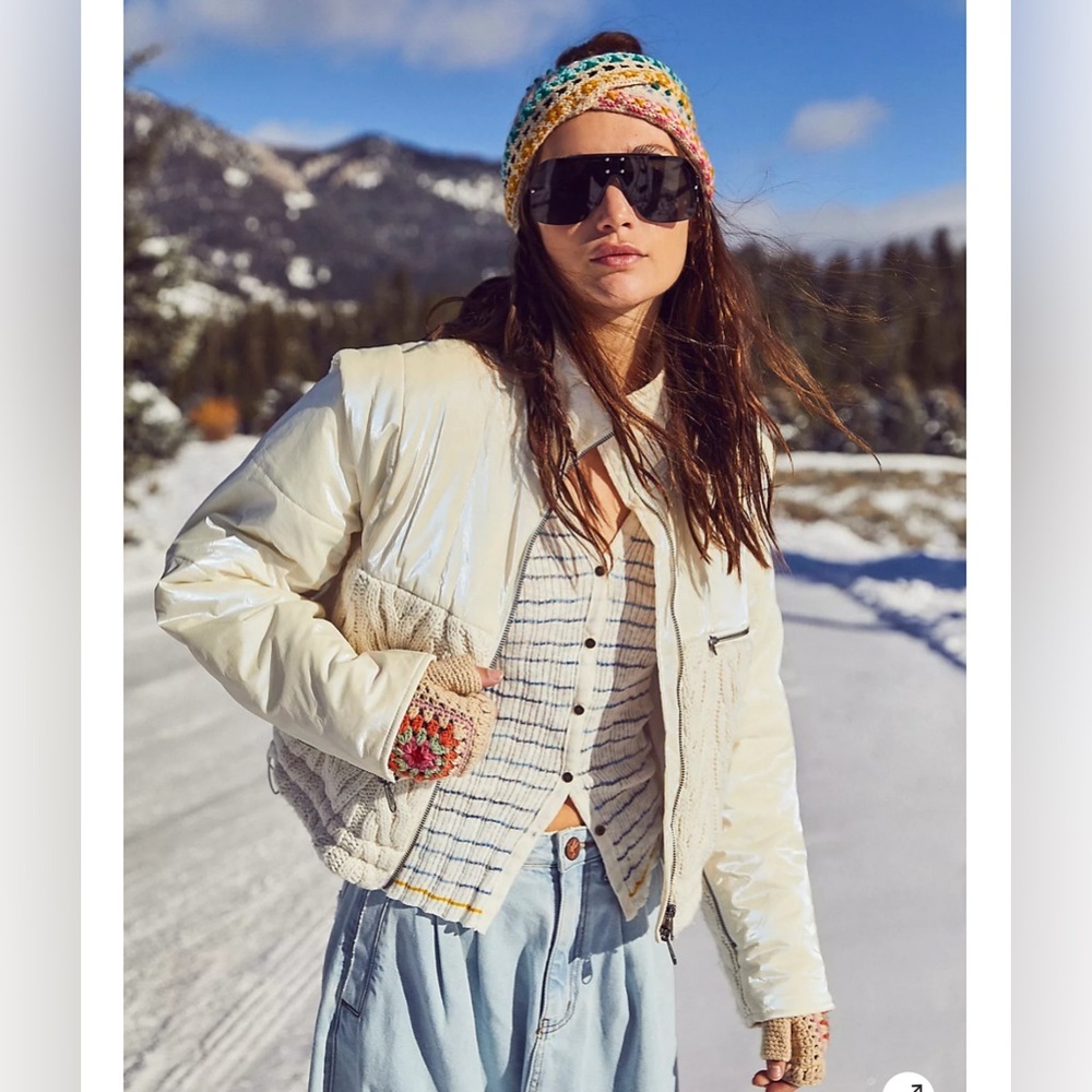Free People Movement Knit With It Puffer Jacket in Ivory size M
